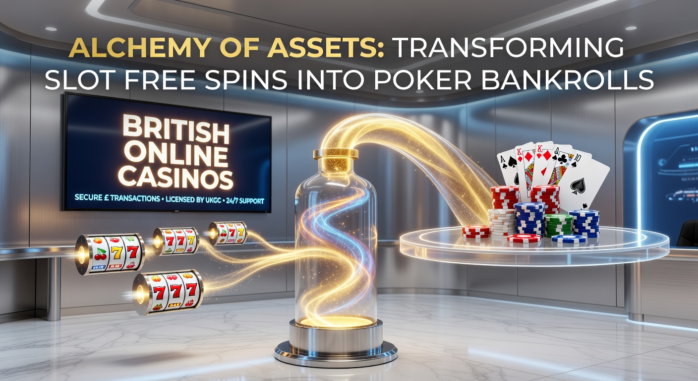 Vibrant slot machine reels transitioning into poker chips on a casino table, symbolizing bankroll transformation