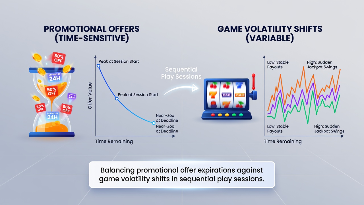 Chart displaying session timelines with overlaid bonus expiration markers and volatility trend lines