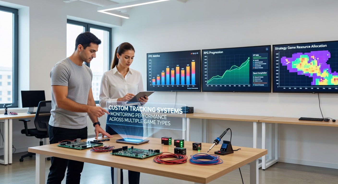 Technical team reviewing code and data visualizations for a multi-game casino analytics platform