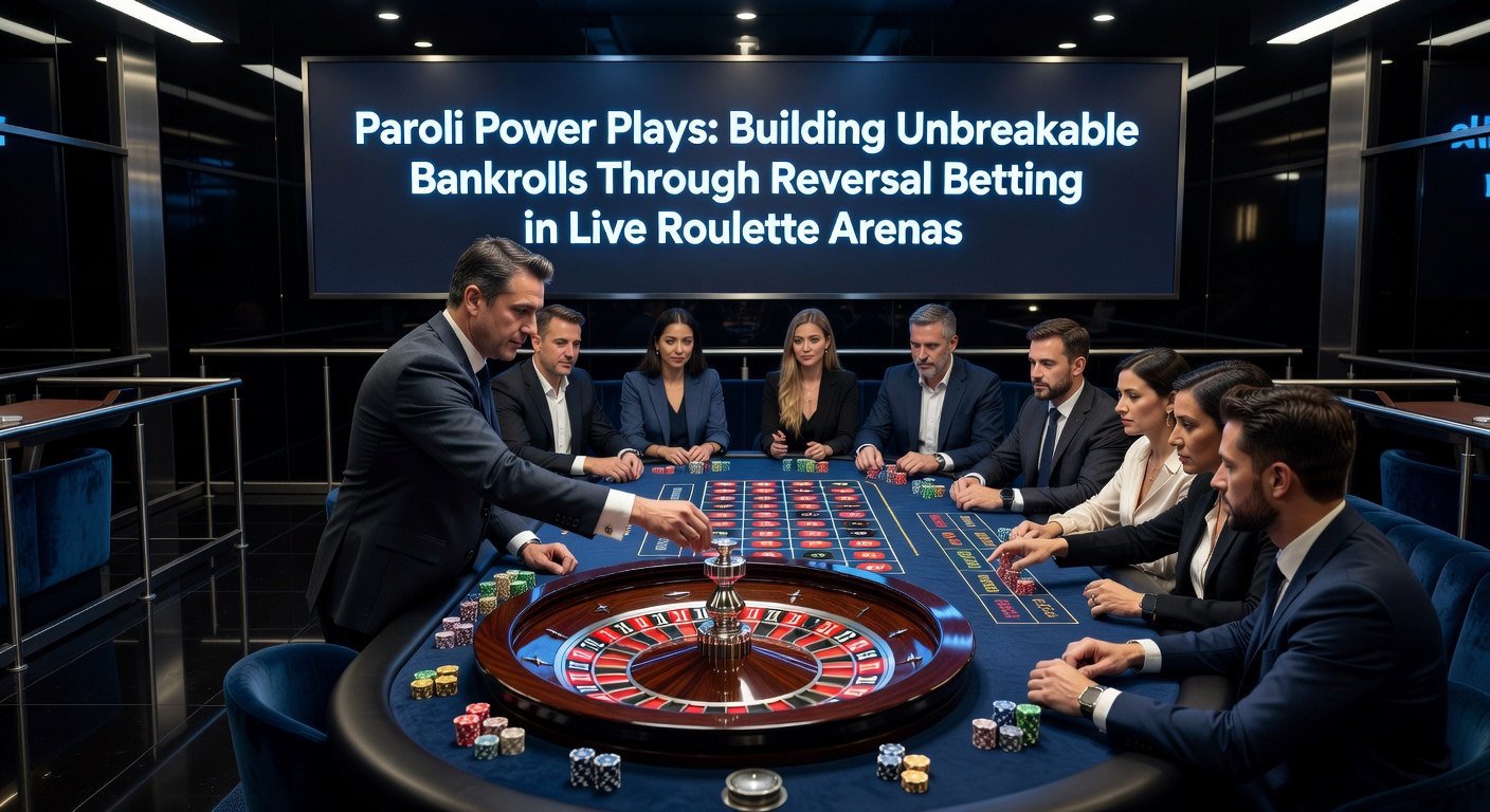 Close-up of a live dealer spinning the roulette wheel during a Paroli reversal bet sequence, with chips stacking on even-money outcomes