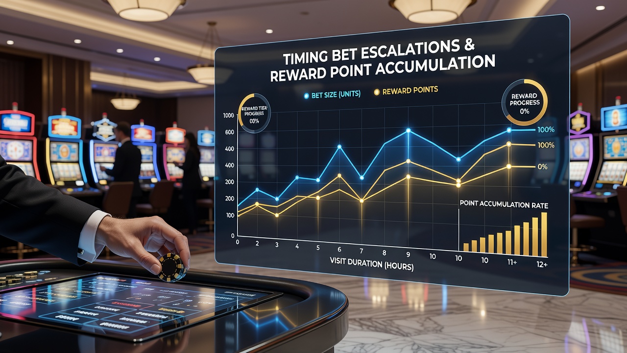 Loyalty card and betting chips arranged on casino table during long visit