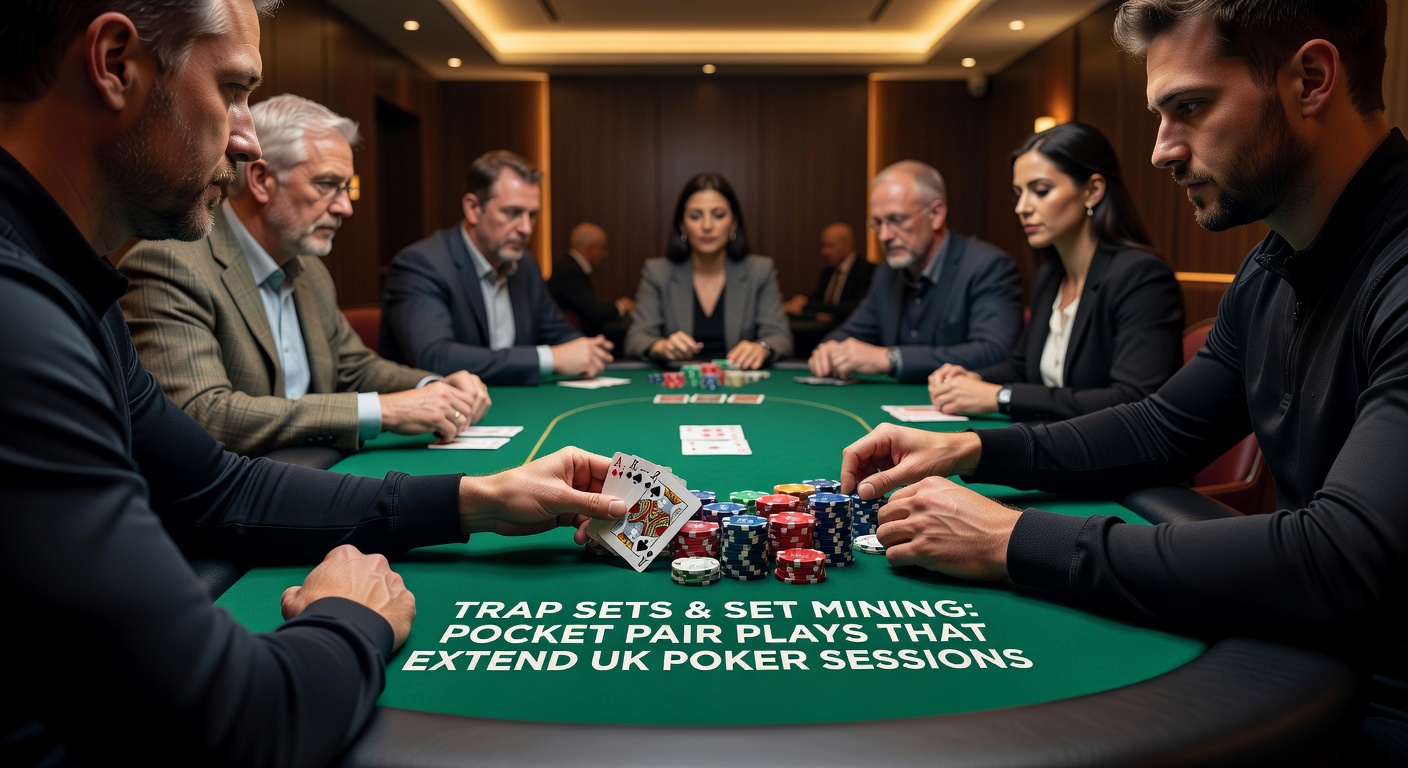 Close-up of a flop showing a set for a pocket pair holder, trapping aggressive bettors in a UK poker game